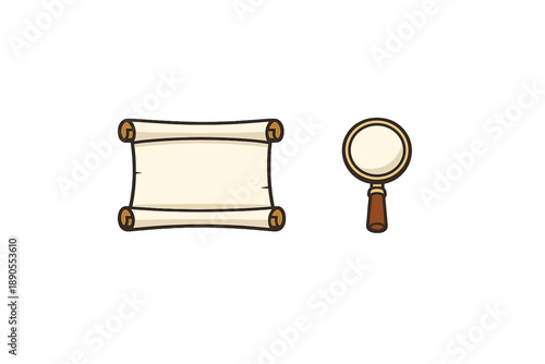 Discovering hidden messages with a magnifying glass and a blank scroll in a creative exploration