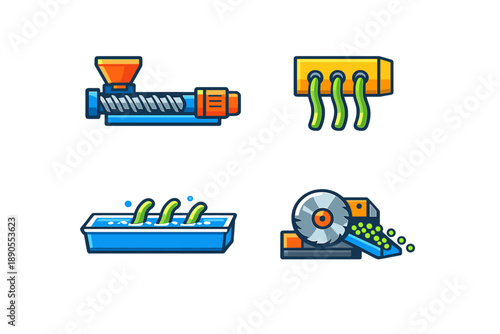 Various industrial machines for processing and operating in a production environment
