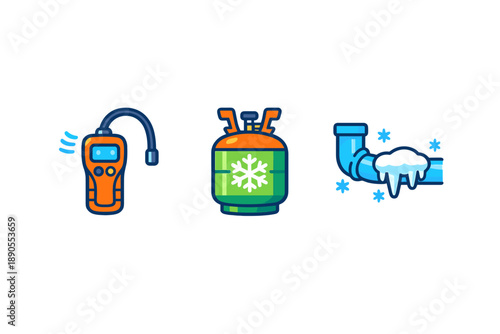 Tools and materials for plumbing and HVAC tasks displayed together in a simple setup focused on maintenance and repair