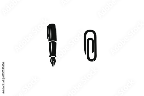 Marker and paperclip are placed side by side on a plain background for a simple office setting in a workspace scene