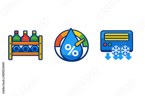 Different elements of beverage storage, measurement, and cooling systems in a simple design setting