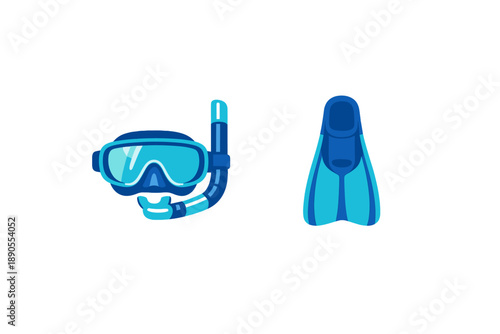 Snorkeling equipment with mask and fins ready for underwater activity at a beach location