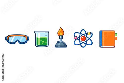 Science tools and symbols used in a laboratory for experiments during a school science class activity