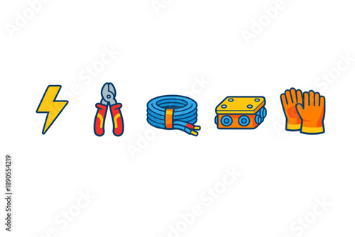 Tools and equipment for electrical work used during home repair activities in a workshop setting on a weekday afternoon