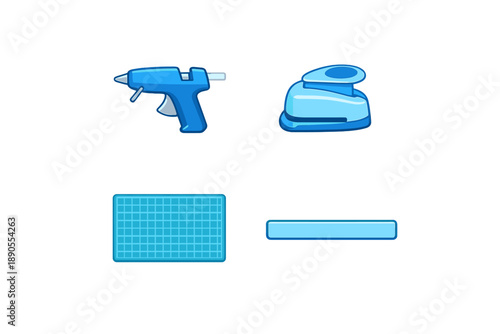 Different tools for crafting and DIY projects displayed on a white background in a simple setup for people interested in arts and crafts