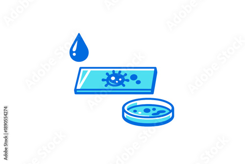 Microscope slide with droplet and petri dish showing bacteria in a laboratory setting during a scientific experiment