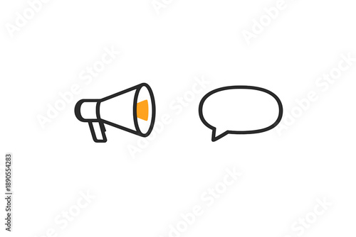 Megaphone and speech bubble represent communication and announcements in a graphic format during a public event or gathering
