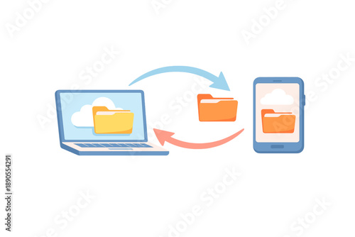 Cloud storage allows easy file sharing between laptop and smartphone with folders transferring data swiftly and efficiently