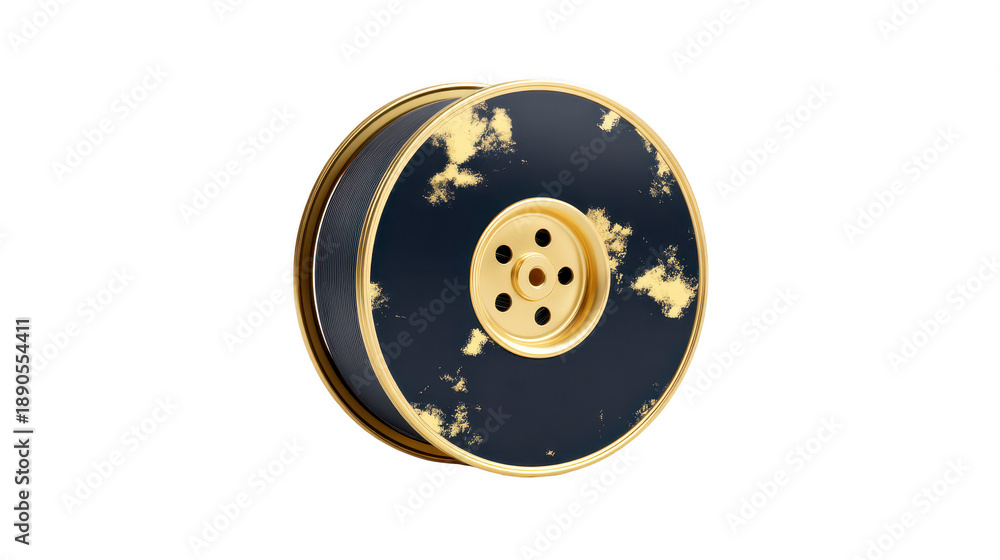 Obraz premium Film reel with gold trim, vintage style, isolated on transparency background, evokes nostalgia and classic cinema, perfect for movie or entertainment themes