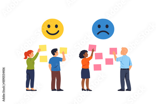 Group of people using sticky notes to express feelings during a team meeting in an office setting in the afternoon