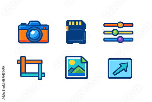 Icons of photography tools and settings for creating and editing images