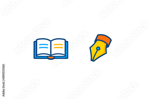Symbols of writing and learning with a book and a pen on a simple background showing the tools used for education and communication at any time of day