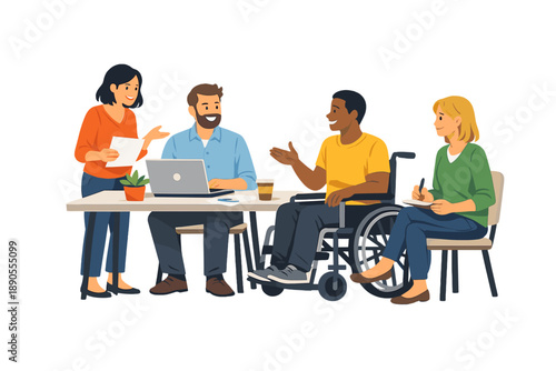 Group of people discussing ideas during a meeting in an office setting in the afternoon
