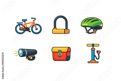 Cycling gear and accessories including a bike, lock, helmet, light, bag, and pump for safe rides in urban areas at any time of day
