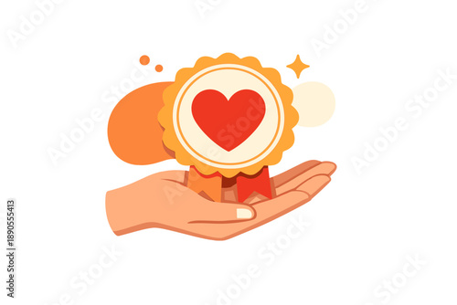 Award is held in hand, symbolizing recognition and appreciation for accomplishments in various fields and contexts, showcasing a heart emblem in a simple design