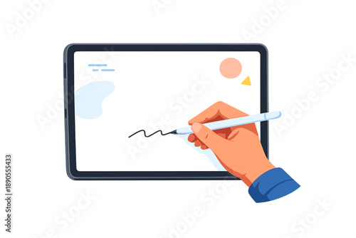 Creating digital art on a tablet using a stylus at a bright workspace in the daytime