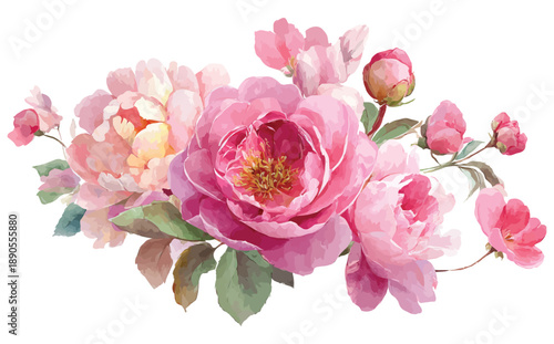 Bright pink rose and peony flower swag vector illustration