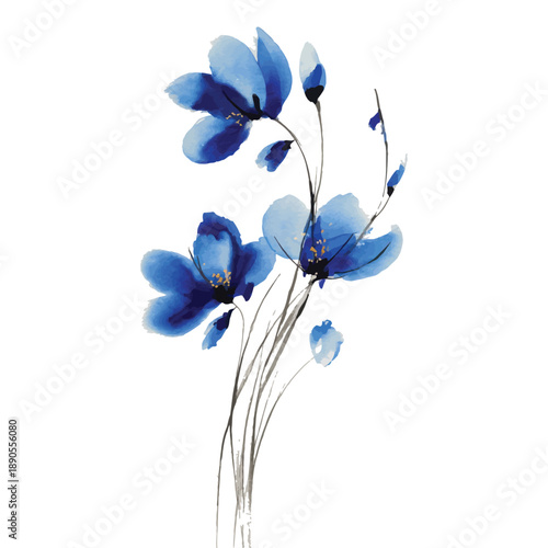 Tall blue meadow flowers on thin stems vector illustration