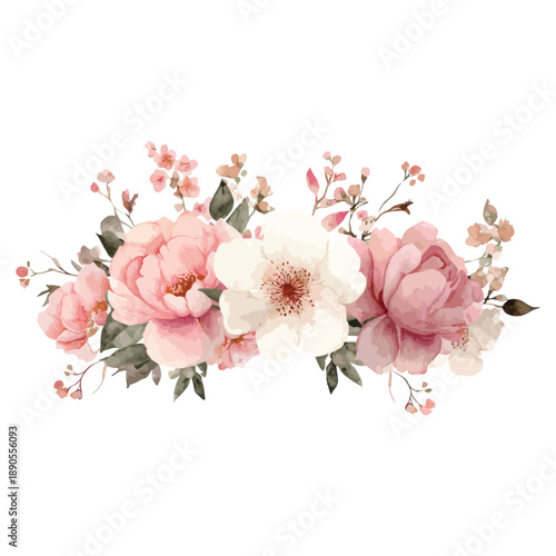 Pink rose flower horizontal bouquet vector illustration
