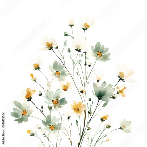 Airy white meadow flowers on thin stems vector illustration