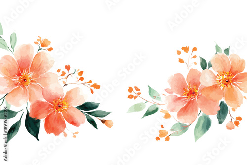 Peach and orange floral corner arrangement set vector illustration