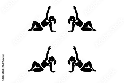 Female silhouette performing modified side plank stretching exercise with arm raised high