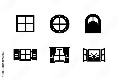Architectural set showing various styles like open, closed, porthole, and arched frames