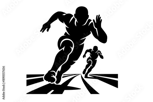 Dynamic silhouette of two athletes sprinting on a race track emphasizing speed and competition