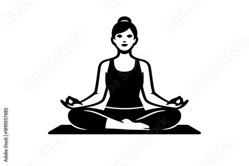 Female figure sitting cross-legged in Padmasana pose practicing mindfulness and tranquility