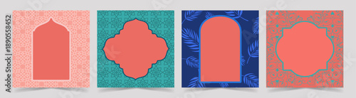 Set of Islamic Frames, Colorful Windows with traditional Arabesque and Floral patterns. Ramadan and Eid inspired design for banners, posters, invitations, greetings cards and cultural layouts.