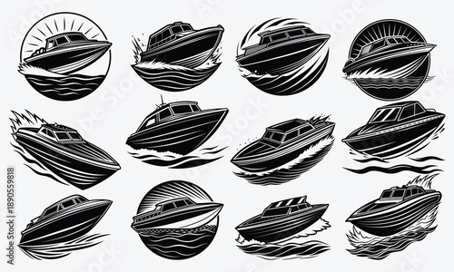 Speedboat line art White background illustration Generative Ai 