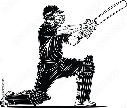 Cricket Player Batting Action Silhouette - Dynamic Sport Illustration
