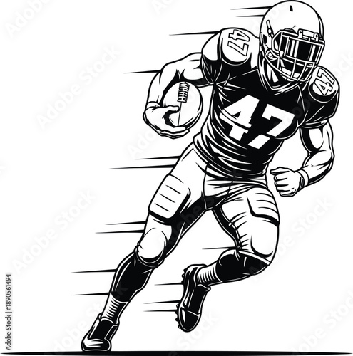 American Football Player Running with Ball in Action Illustration