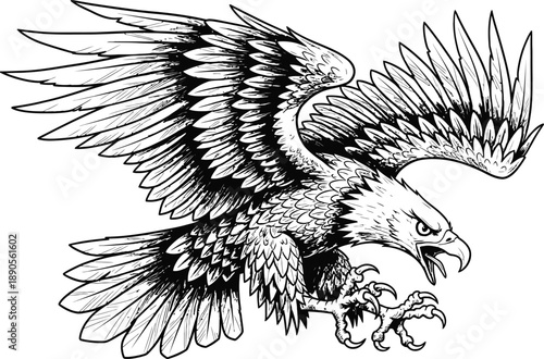 Majestic illustration of a powerful eagle in mid-flight, embodying strength and untamed wilderness