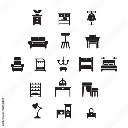 home furniture flat icon bundle set design on white background