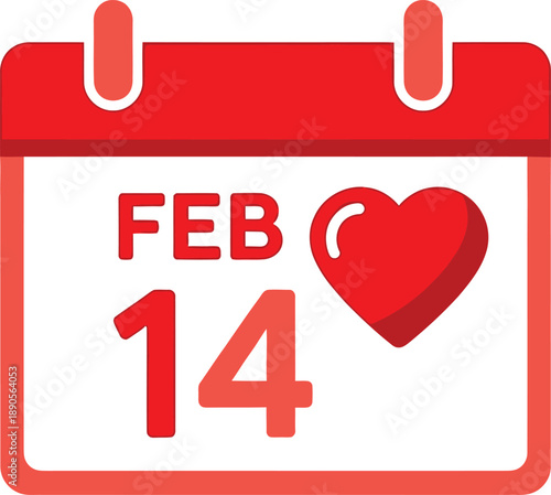 Valentine's Day calendar icon red 14th February vector illustration