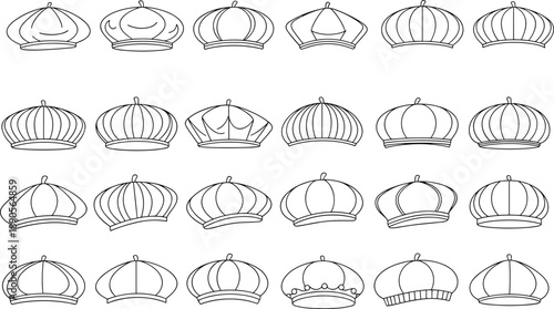 Crown silhouette vector set, black and white illustrations of royal headwear for fantasy and heraldic design