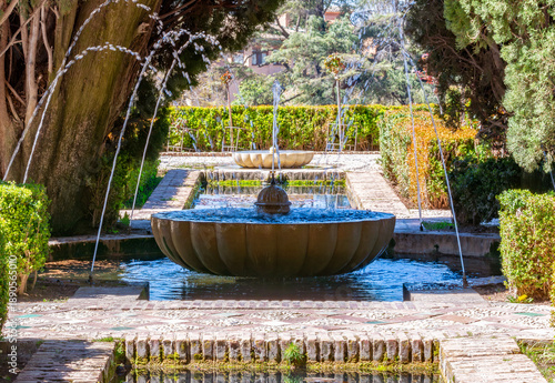 Fountains in Generalife gardens at Alhambra, Granada, Spain