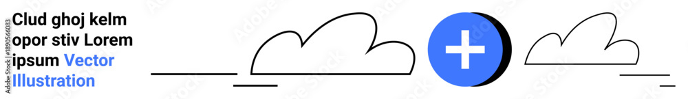 Fototapeta premium Data storage, cloud computing, digital connectivity, online sharing, networking, data backup. Abstract clouds with blue plus symbol. Cloud computing and data storage