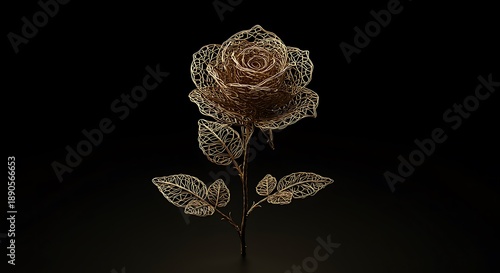 Wire Rose Sculpture on Transparent Background