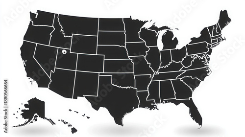 Black and White United States Map Outline for Graphic Design Use