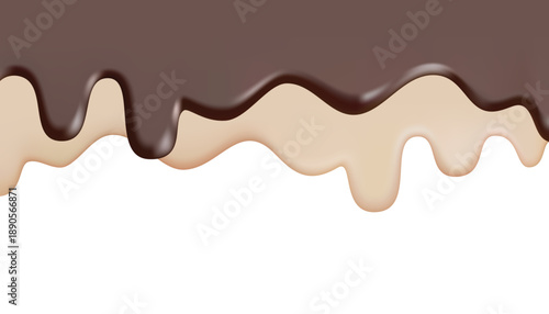 Chocolate drip background with creamy melting layers, sweet dessert topping and liquid flow design