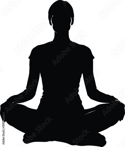 A person sitting in a meditative yoga pose on a plain white background