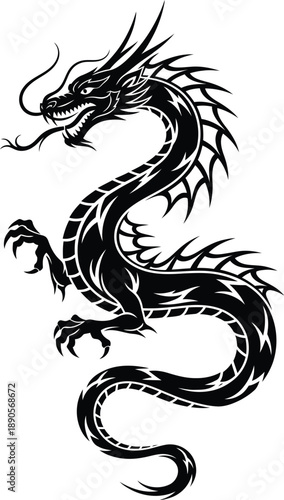 Stylized black dragon tattoo design Vector