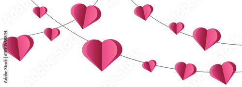 3d red heart garland frame, volumetric romantic border decoration, valentine's day, women's day, mother's day, wedding design element, love ornament, vector isolated on transparent background