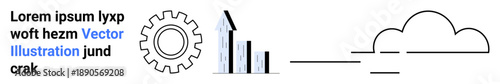 Business growth, data analytics, technology, cloud computing, engineering, innovation. Gear symbol, bar graph cloud graphic. Business growth and data analytics conceptualized