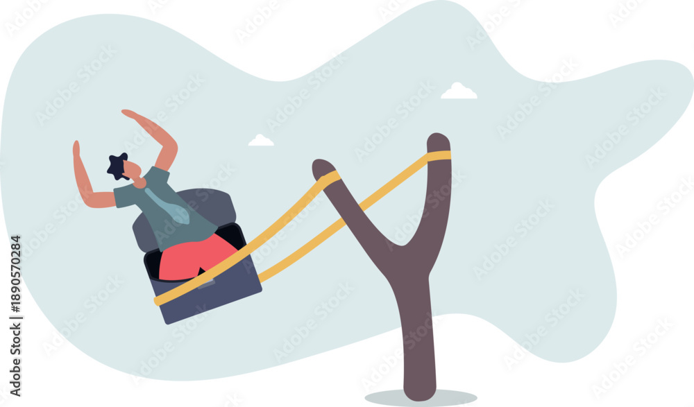 Fototapeta premium A businessman launches himself with a slingshot. The concept of acceleration in career growth.