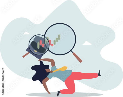 A businesswoman analyst studies a chart of rising and falling stock prices.