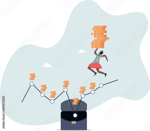 DCA, Dollar Cost Averaging investment strategy to put same amount of money every month to earn more wealth and profit concept.life and employment of people.