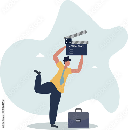 Action plan with checklist step by step of business implementation, procedure or strategy plan to finish project concept.life and employment of people.